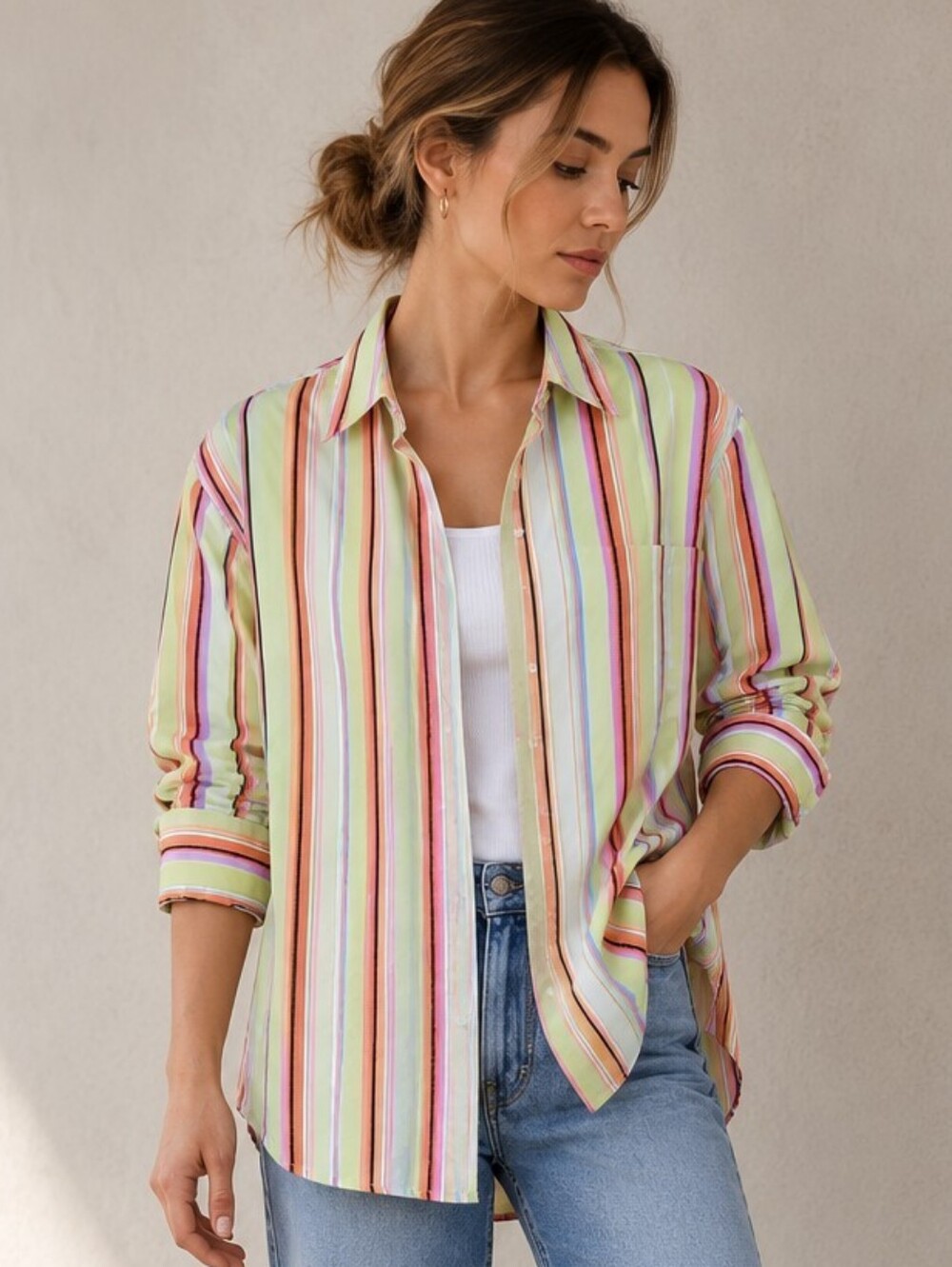 ETRO Milano Women's IT 46 US 10 Multicolor Striped Button Down Shirt Italy Y2K